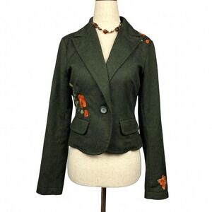 Vintage Y2K Floral Embroidered Wool Blend Blazer Jacket Womens 4 Cropped Boho